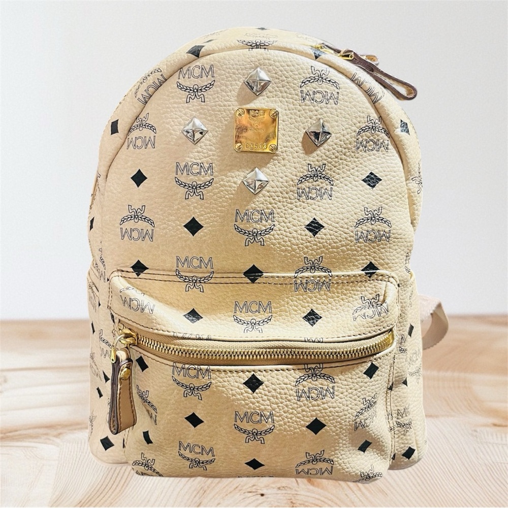 MCM Beige Studded Backpack